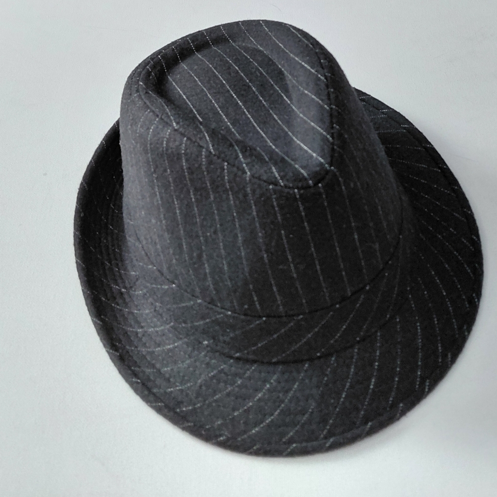 Unisex Black Pinstripe Fedora Hat Size L/XL
